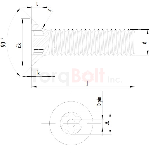 DIN 7991 Hexalobular Pin Countersunk Security Screws