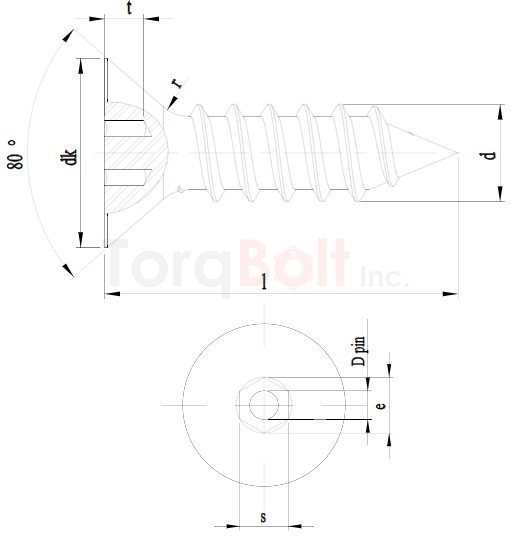 Hex Socket Pin Countersunk Self Tapping Security Screws